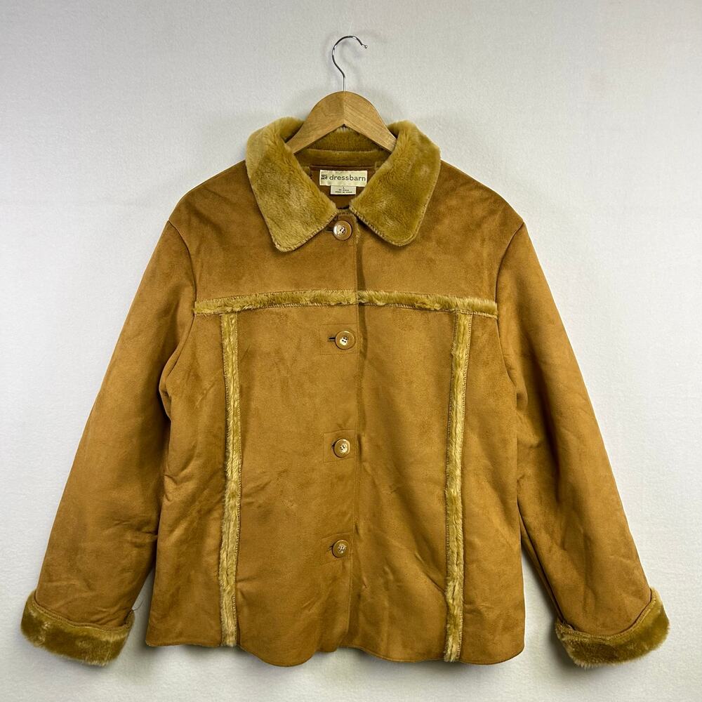 Vintage‎ Woman's Faux Suede Leather Fur Coat - Size Large Boho 70s Retro
